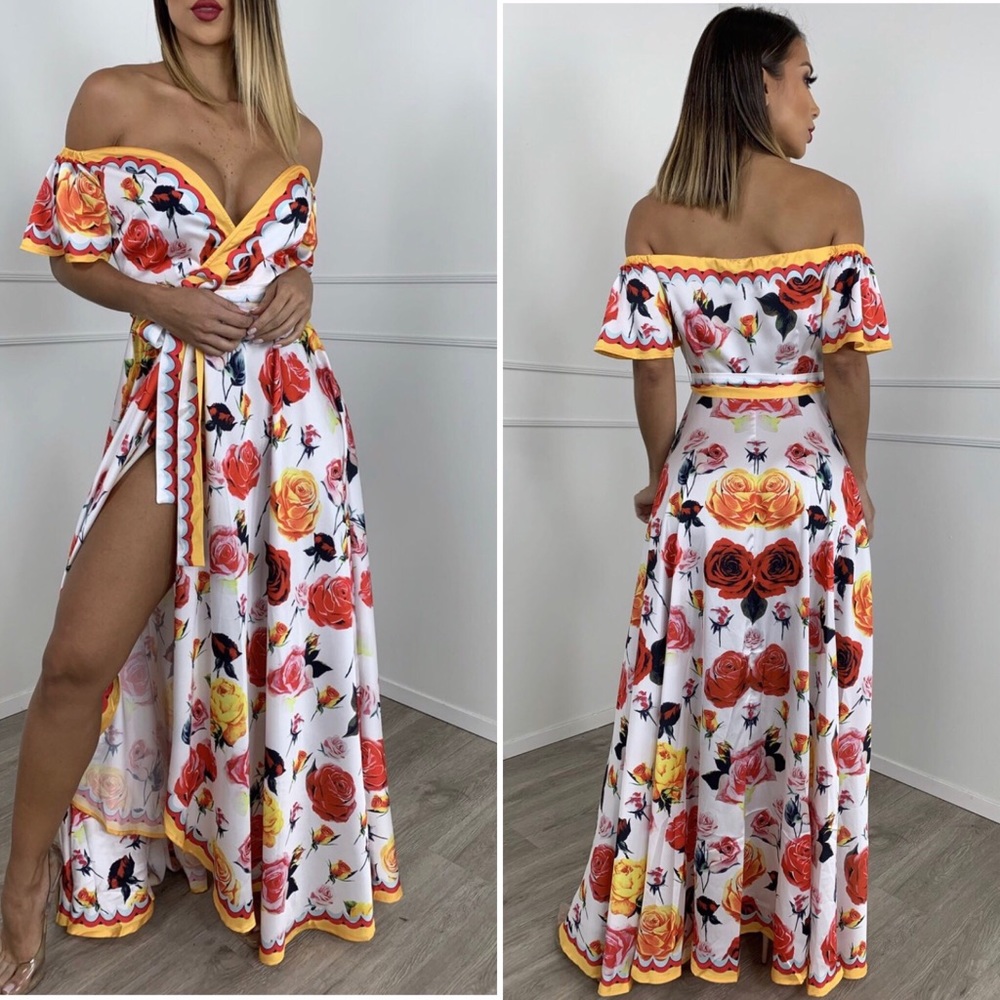 LAST ☝️Sz S  🌹 Roses Peep Leg Bardot Maxi Dress